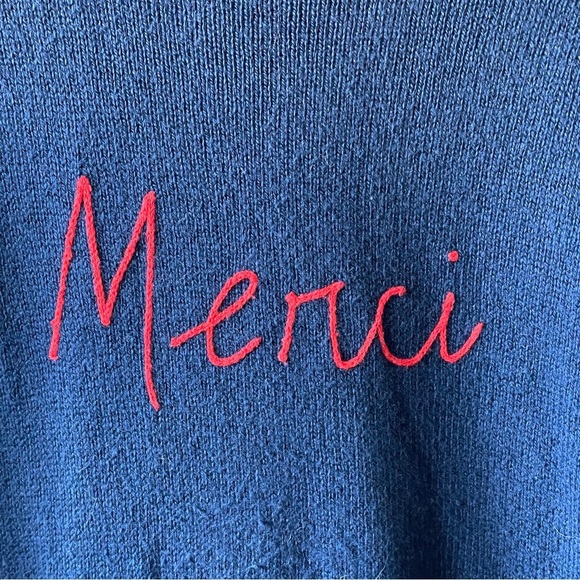 Old Navy Size Medium Navy Blue French Knit Sweater Merci - Picture 5 of 5